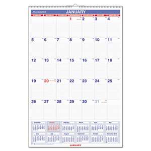 AT-A-GLANCE PM428 Monthly Wall Calendar with Ruled Daily Blocks, 20 x ...